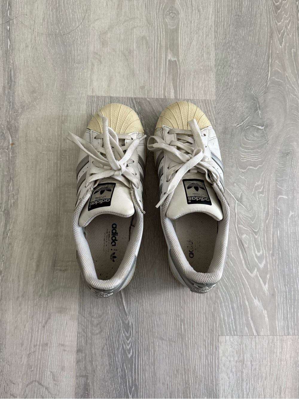 Adidas White and silver Superstar Sneakers